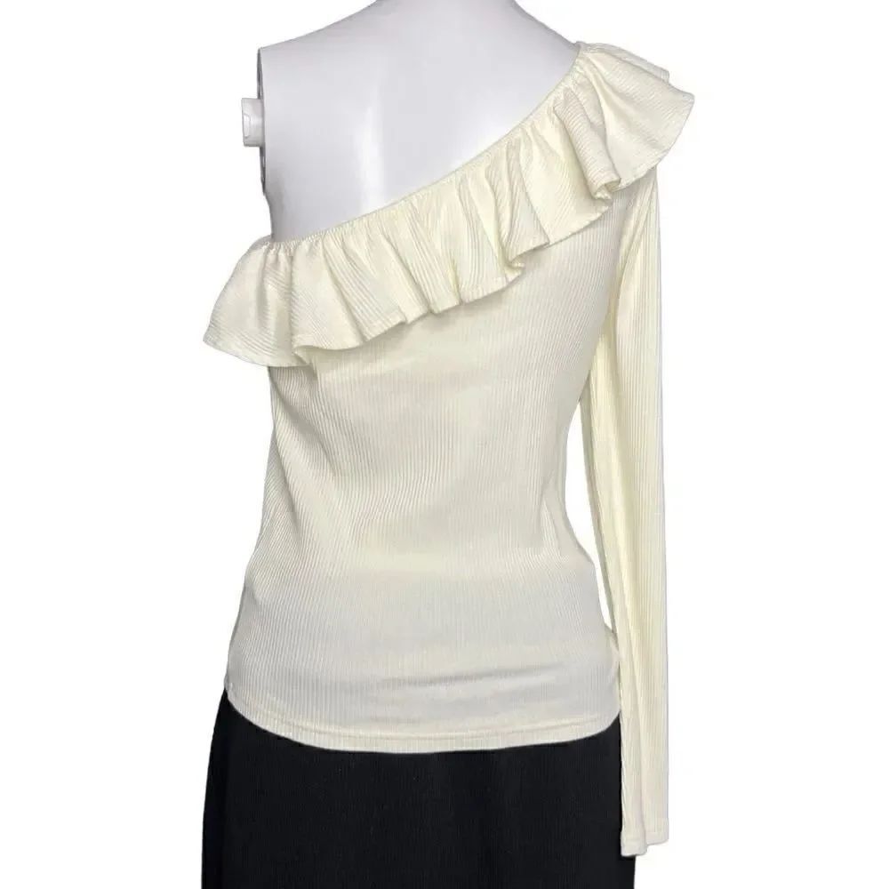 J. Crew Ribbed One Shoulder Ruffle Blouse Ivory Size Small - Picture 2 of 2